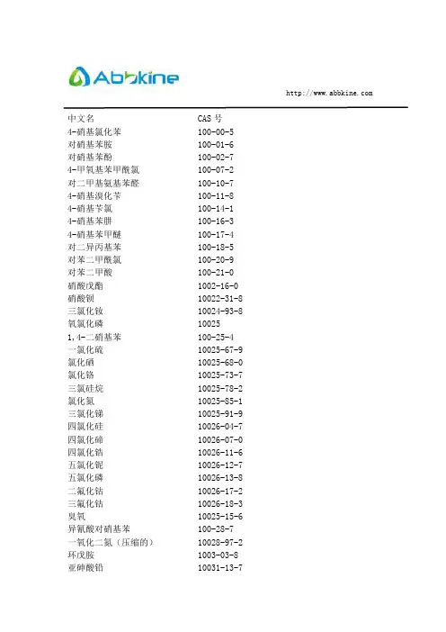 中文名相对应的CAS号表格