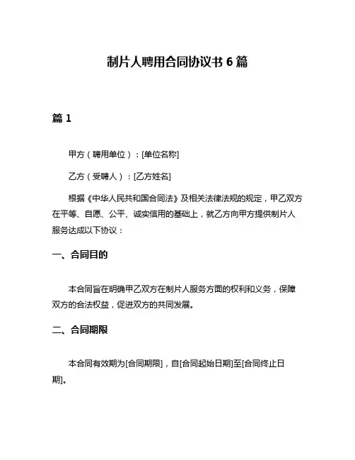 制片人聘用合同协议书6篇