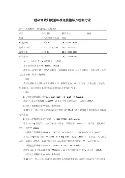 脱硫增效剂质量标准理化指标及检测方法