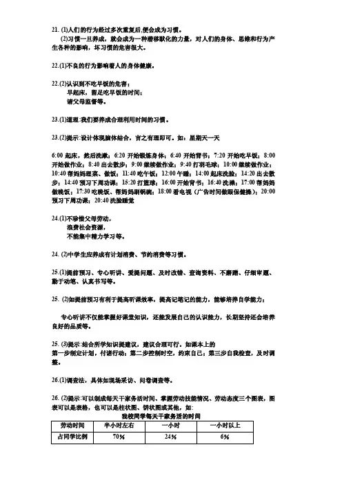 [精华版]苏教版八年级政治补充习题答案（打印）