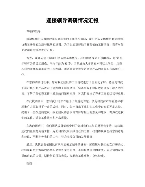 迎接领导调研情况汇报