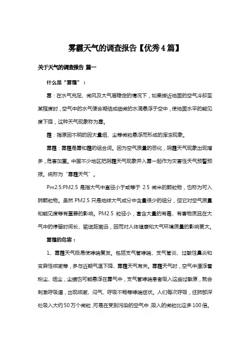 雾霾天气的调查报告【优秀4篇】