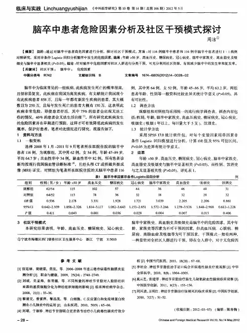 脑卒中患者危险因素分析及社区干预模式探讨