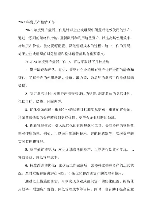 2023年度资产盘活工作