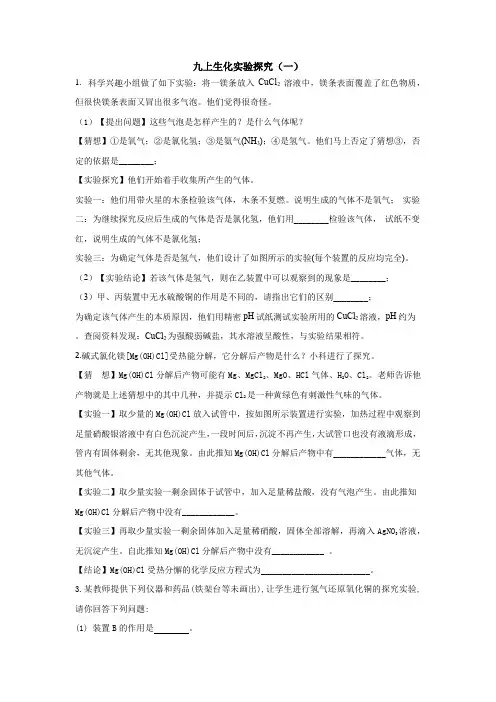 生物化学实验探究题(一)-浙教版九年级上册科学
