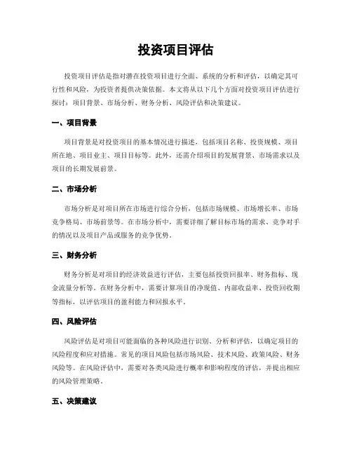 投资项目评估