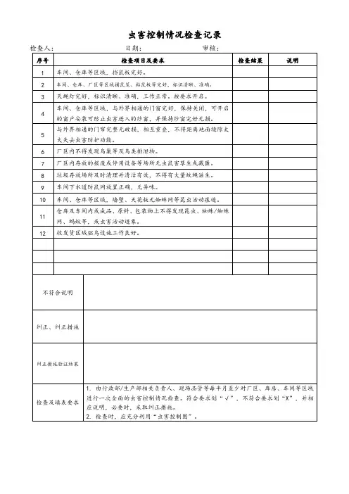 01虫害控制情况检查记录