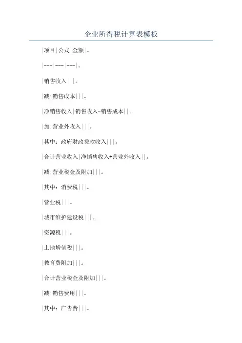 企业所得税计算表模板