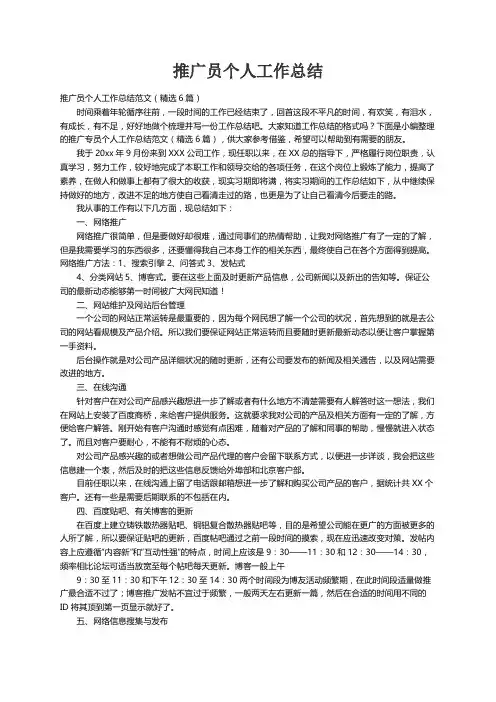推广员个人工作总结范文（精选6篇）