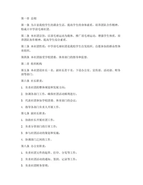 中学羽毛球社团章程模板