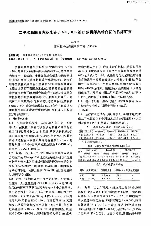二甲双胍联合克罗米芬、HMG、HCG治疗多囊卵巢综合征的临床研究