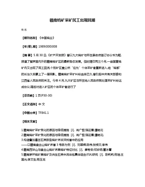 赣南钨矿采矿民工出现回潮