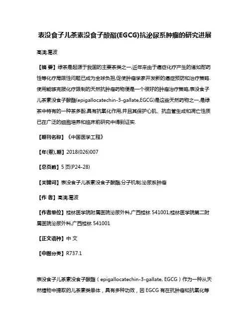 表没食子儿茶素没食子酸酯(EGCG)抗泌尿系肿瘤的研究进展