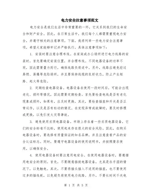 电力安全注意事项范文（二篇）