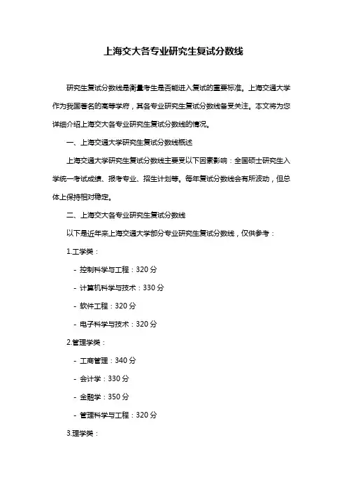 上海交大各专业研究生复试分数线