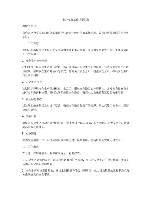 电力安监工作情况汇报