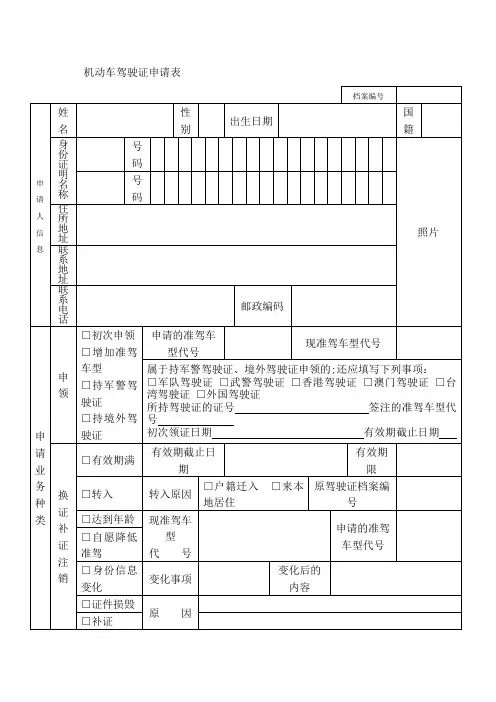 机动车驾驶证申请表