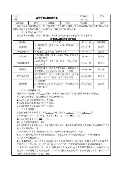 西方营销人员培训方案