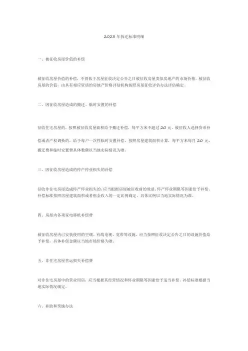2023年拆迁标准明细