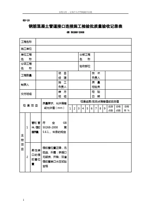 钢筋混凝土管道接口连接施工检验批质量验收记录表