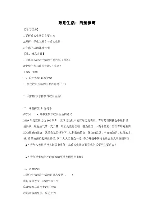学案13：1.3 政治生活：自觉参与