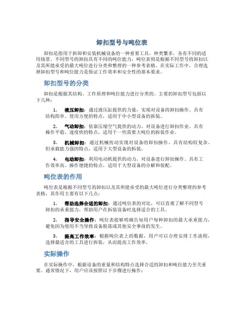 卸扣型号与吨位表