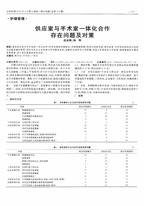 供应室与手术室一体化合作存在问题及对策