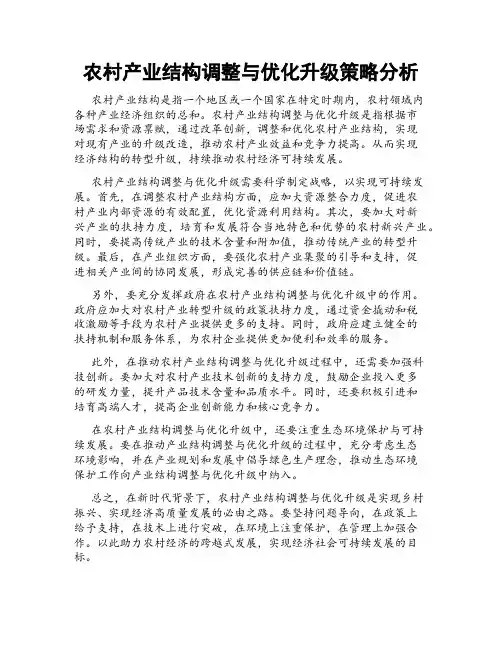 农村产业结构调整与优化升级策略分析
