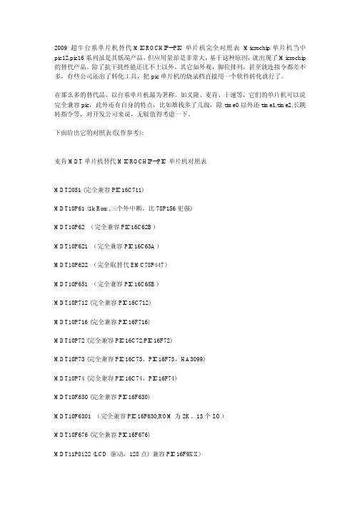 超牛台系单片机替代MICROCHIP--PIC单片机完全对照表