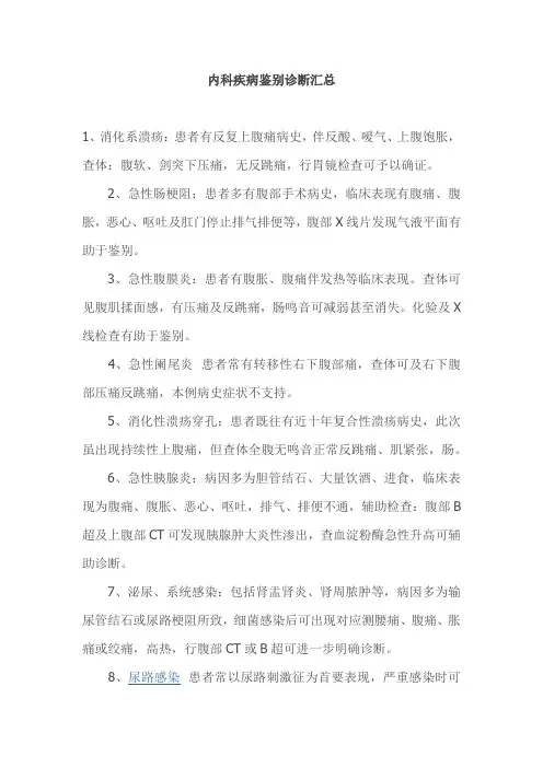 内科疾病鉴别诊断汇总