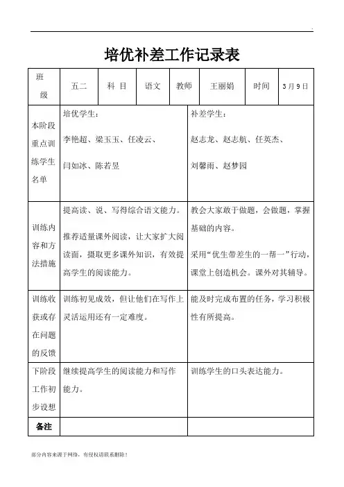 语文培优补差工作记录表