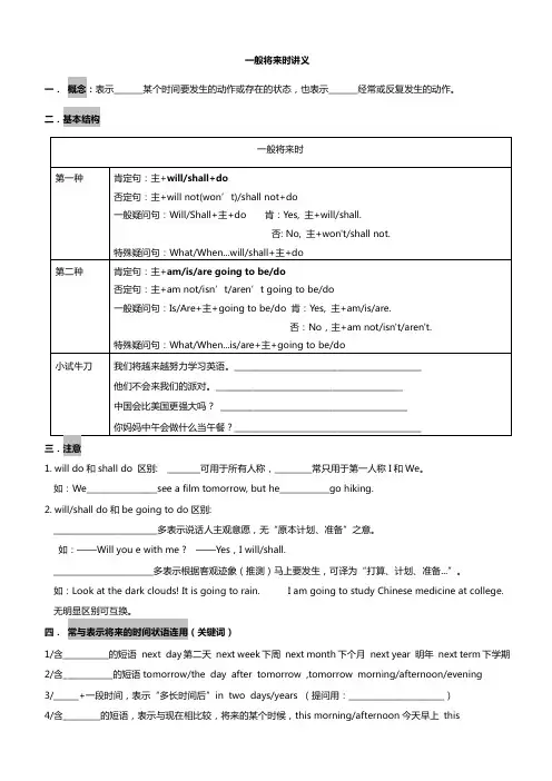 一般将来时讲义和翻译练习人教版英语八年级上册