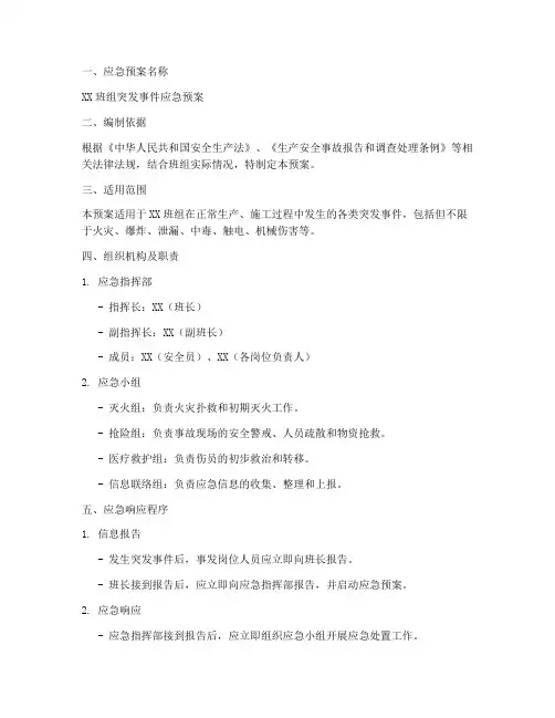 班组应急预案范文