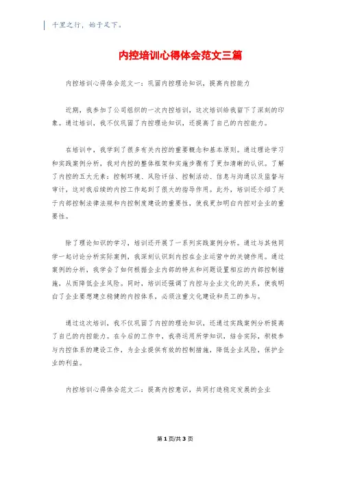 内控培训心得体会范文三篇