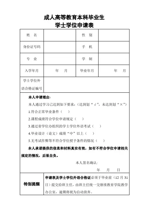 学士学位申请表