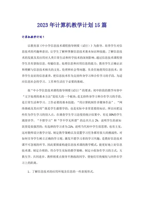 2023年计算机教学计划15篇_4