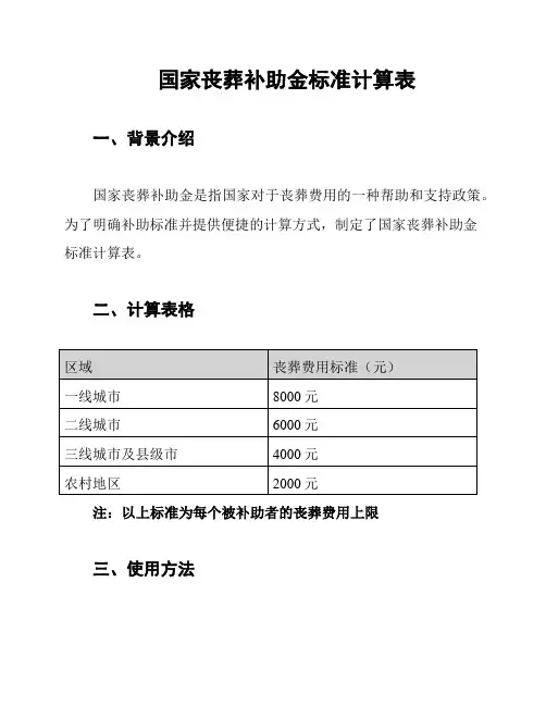 国家丧葬补助金标准计算表