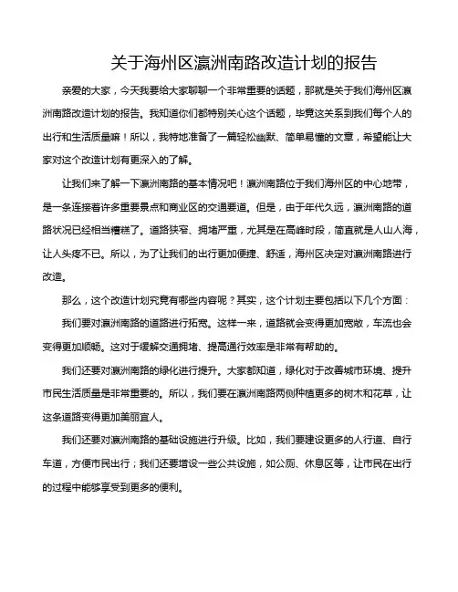 关于海州区瀛洲南路改造计划的报告