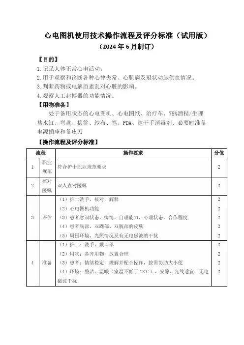 心电图机使用操作规范及评分标准