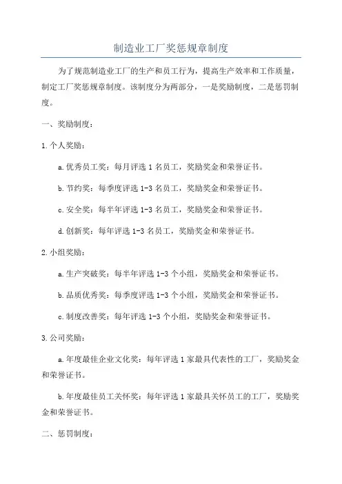 制造业工厂奖惩规章制度