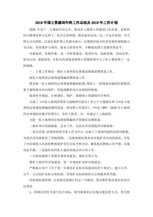 工作总结-2019年国土资源局年终工作总结及2019年工作计划 精品