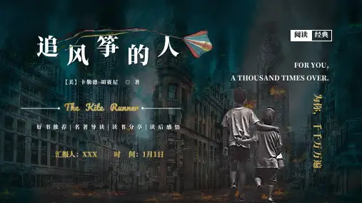 黄蓝色简约风《追风筝的人》名著导读好书推荐PPT