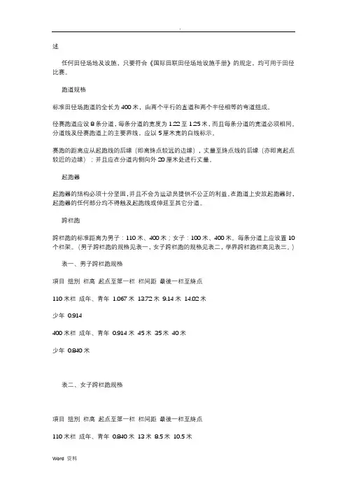 田径场地标准数据规格