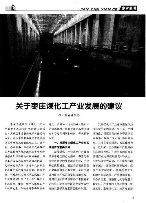 关于枣庄煤化工产业发展的建议