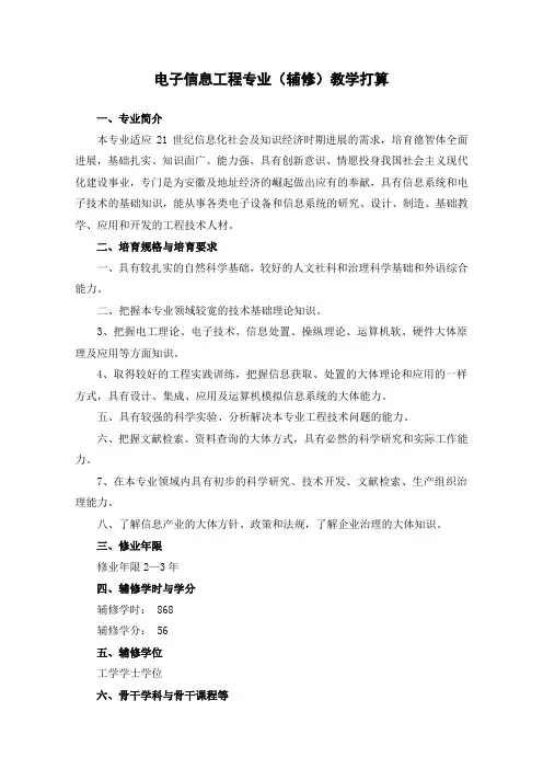 电子信息工程专业辅修教学打算