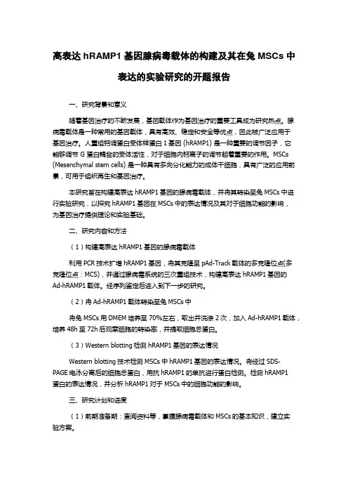 高表达hRAMP1基因腺病毒载体的构建及其在兔MSCs中表达的实验研究的开题报告