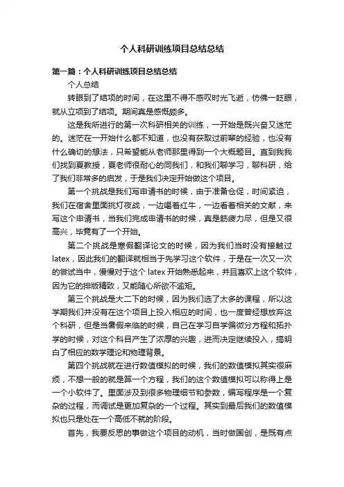 个人科研训练项目总结总结