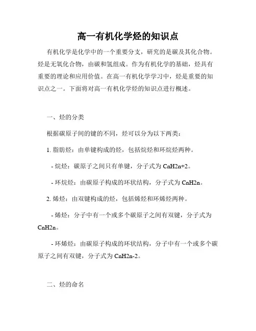 高一有机化学烃的知识点