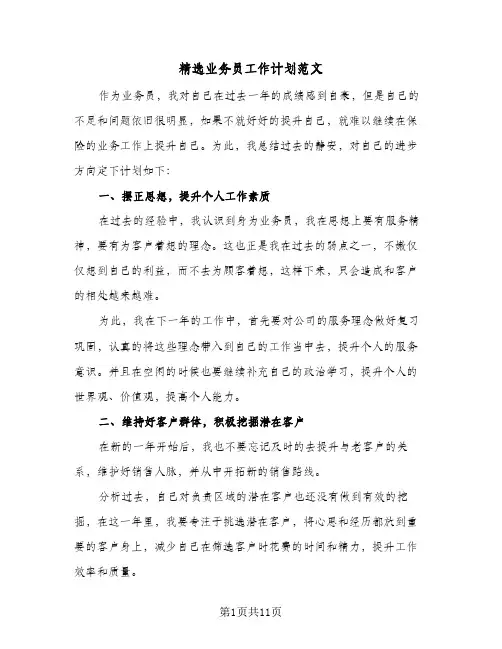 精选业务员工作计划范文（五篇）