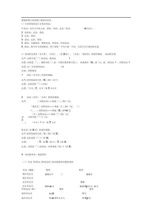 新版标准日语初级上册语法总结